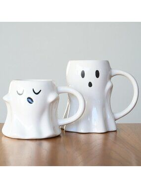 2 TARGET Halloween Ghost Mugs Ceramic Coffee Cups 12 & 16 Oz Hyde Eek Spritz